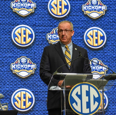 SEC commissioner Greg Sankey speaks during SEC foo