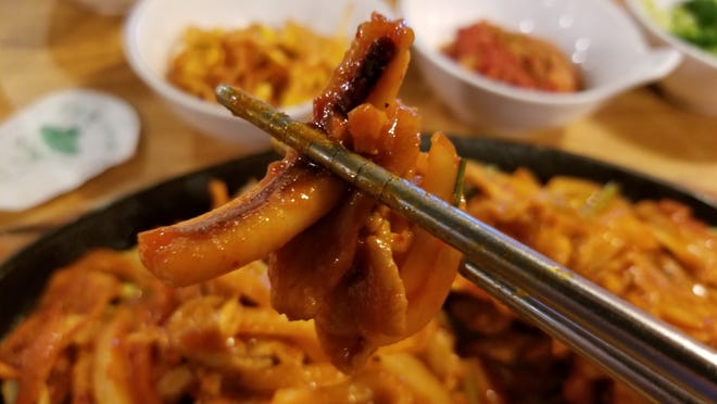 West Lafayette's 'kimchi' features osam bulgogi, Korean stir-fried pork belly and squid.