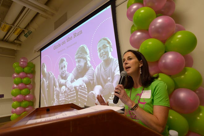 July 19, 2018 - Girls on the Run Memphis executive director Joanna Lipman speaks during the organization's launch party at Crosstown Concourse.