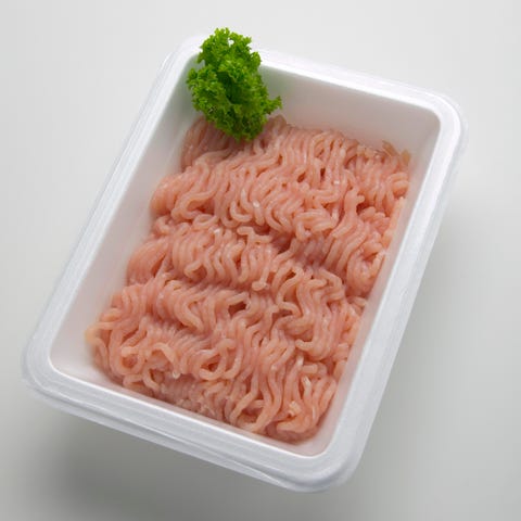 A package of uncooked ground turkey.