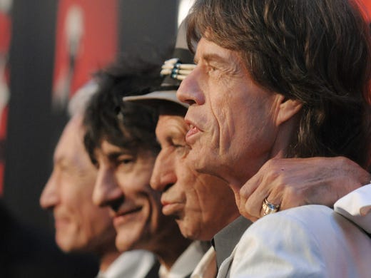 From left, Charlie Watts, Ronnie Wood, Keith Richards and Mick Jagger of The Rolling Stones attend the premiere of "Shine A Light" featuring The Rolling Stones, at the Ziegfeld Theater, Sunday, March 30, 2008, in New York. (AP Photo/Evan Agostini) ORG XMIT: NYEA126