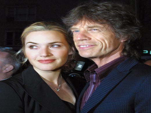 Mick Jagger and actress Kate Winslet arrive at New York City's Beekman Theatre for the New York benefit premiere of "Enigma," Thursday, April 11, 2002. Some of the proceeds from the screening will go to benefit the International Rescue Committee, which provides long term aid to refugees in 30 countries. (AP Photo/Tina Fineberg)