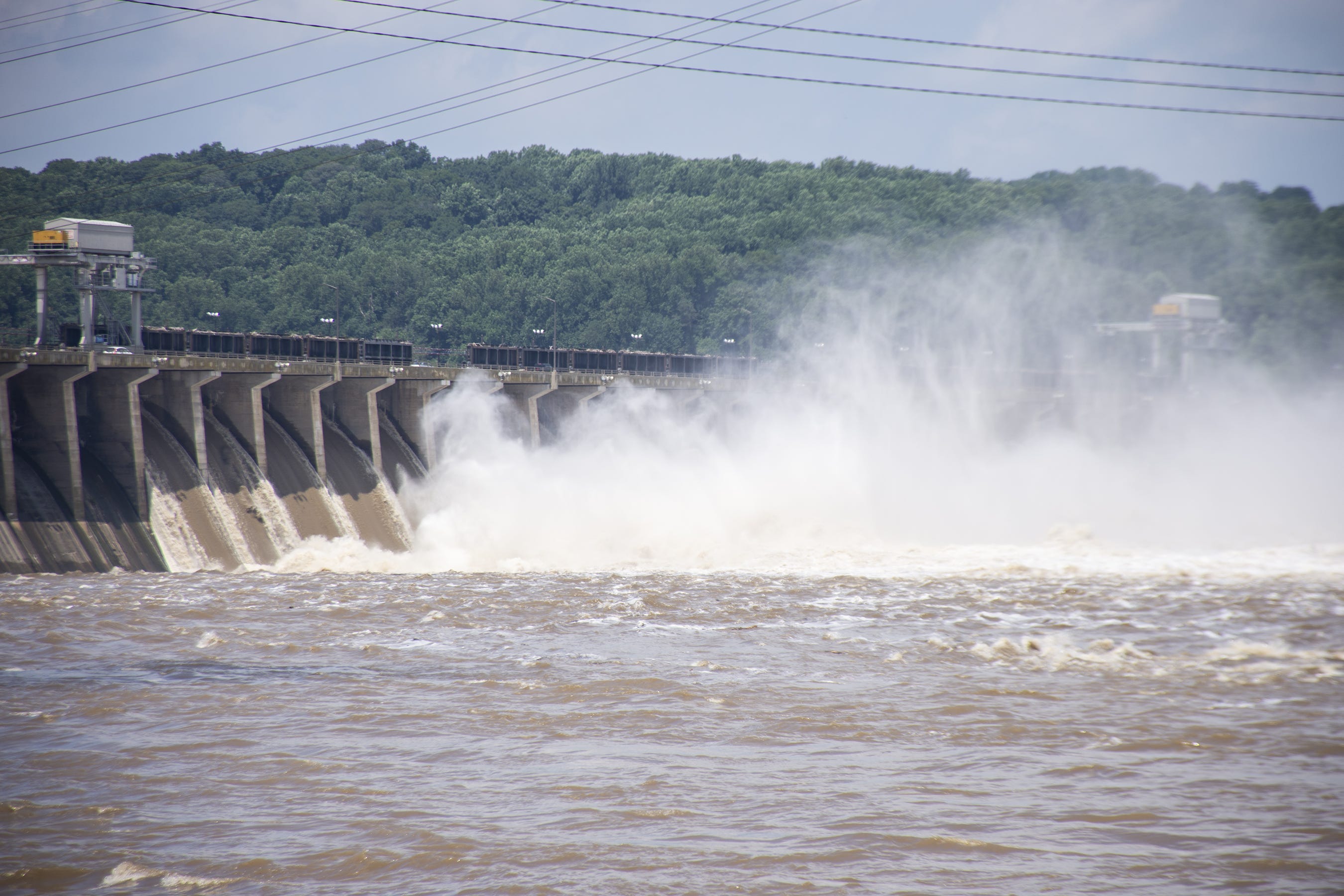 A view of the Conowingo Dam with floodgates open in Darlington, Maryland on Thursday, July 26, 2018.