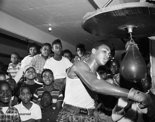 Cassius Clay, (Muhammad Ali) trains for his first professional fight. Oct. 10, 1960.