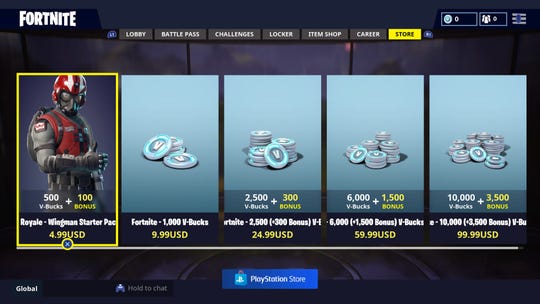 a screenshot shows the fortnite video game store where players can buy v - fortnite free money