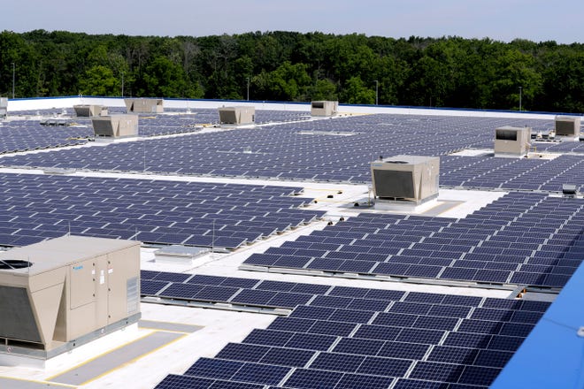 Solar panels cover the roof of the Ikea store in Oak Creek. A similar project planned by the City of Milwaukee — combined with a new pilot program by We Energies — have drawn attention to the state's policy on third-party ownership of solar projects.