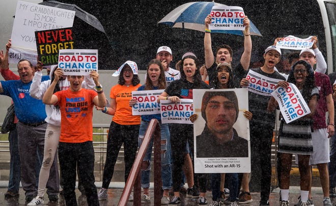 Survivors from the Parkland School shooting and gun violence protestors stop at the Alabama Statehouse in Montgomery, Ala. on Wednesday August 31, 2018 as part of the Road to Change Tour. 