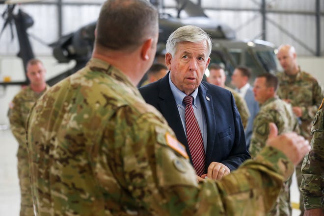 Gov. Mike Parson tours The Missouri National Guard Aviation Classification Repair Activity Depot on Wednesday, Aug. 1, 2018. Gov. Parson met with soldiers and toured the facility ahead of delivering his state of the state address in Springfield.