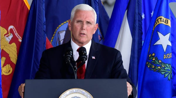 Vice President Mike Pence speaks at a ceremony...