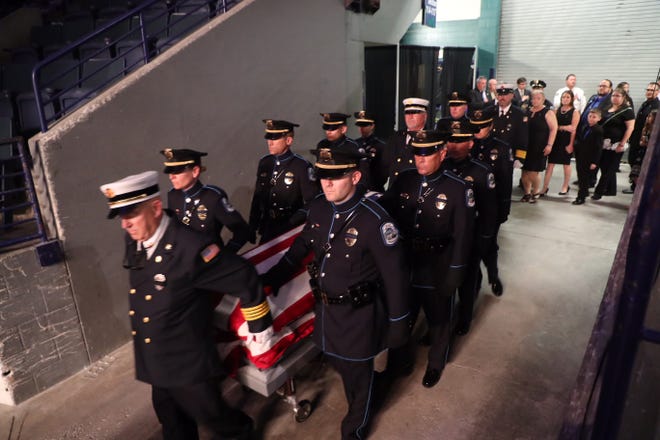 Funeral services for fallen Fort Myers police officer Adam Jobbers-Miller at Germain Arena.