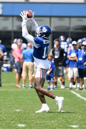New York Giants wide receiver Odell Beckham Jr. (13) makes a catch during a special teams drill during NFL training camp in East Rutherford, NJ on Tuesday, August 7, 2018.