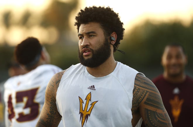 ASU's Jay Jay Wilson (9) warms up during a practice at Kajikawa Football Practice Fields in Tempe, Ariz. on Aug. 6, 2018.