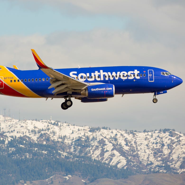 A Southwest Airlines Boeing 737 lands at Boise Airport on March 12, 2016.