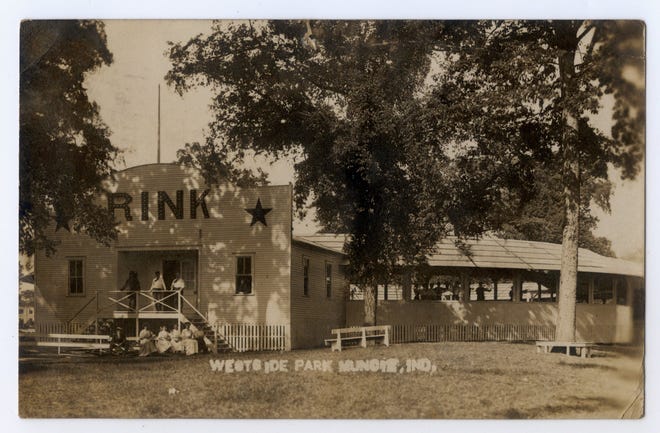 Westside Park once included a skating rink, showin in this photo from around 1910.
