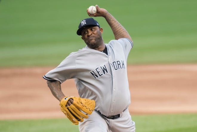 Aug 7, 2018; Chicago, IL, USA; New York Yankees starting pitcher CC Sabathia (52) pitches during the first inning against the Chicago White Sox at Guaranteed Rate Field. Mandatory Credit: Patrick Gorski-USA TODAY Sports