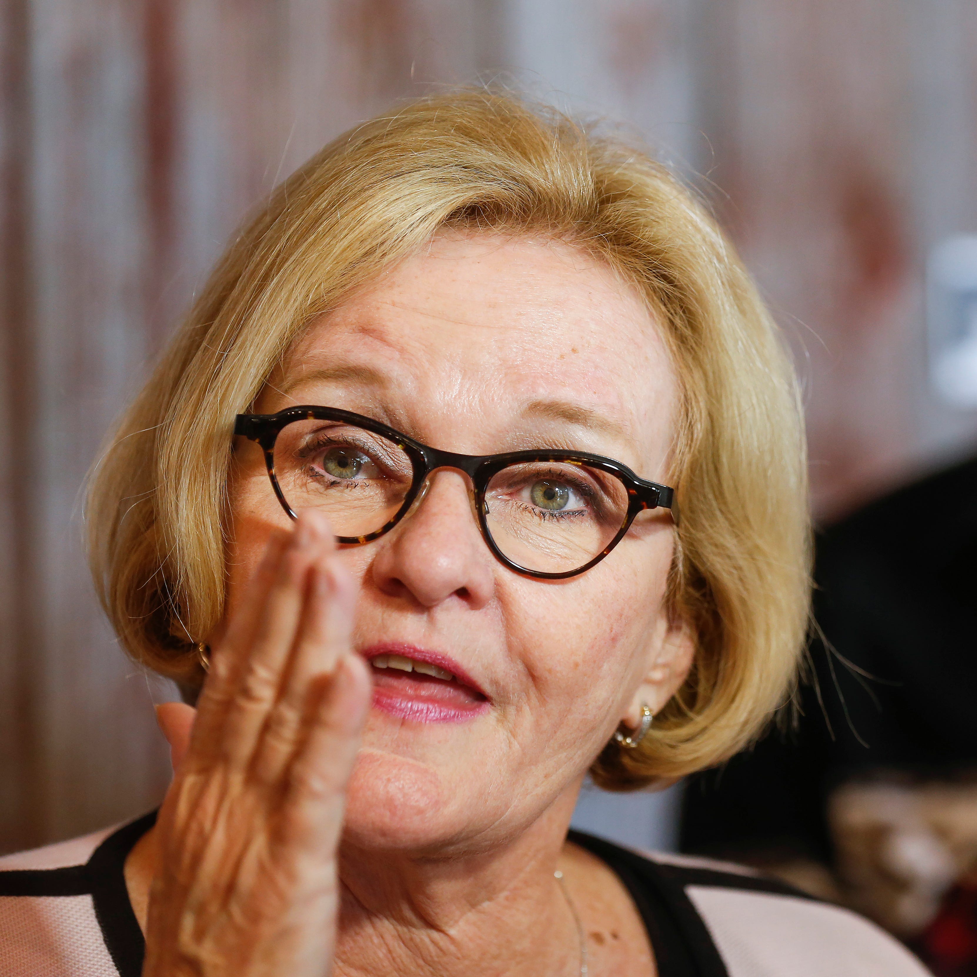 Claire McCaskill talks to the media at her campaign office in Springfield on Wednesday, Aug. 8, 2018.