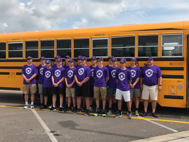 The Albany 15-and-under Babe Ruth Baseball team poses before heading to the airport Tuesday on its way to the World Series in Longview, Washington.