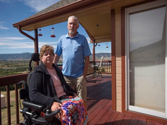 Robbin Smith with her husband Ed at their home in Castle Rock, Colorado. 
