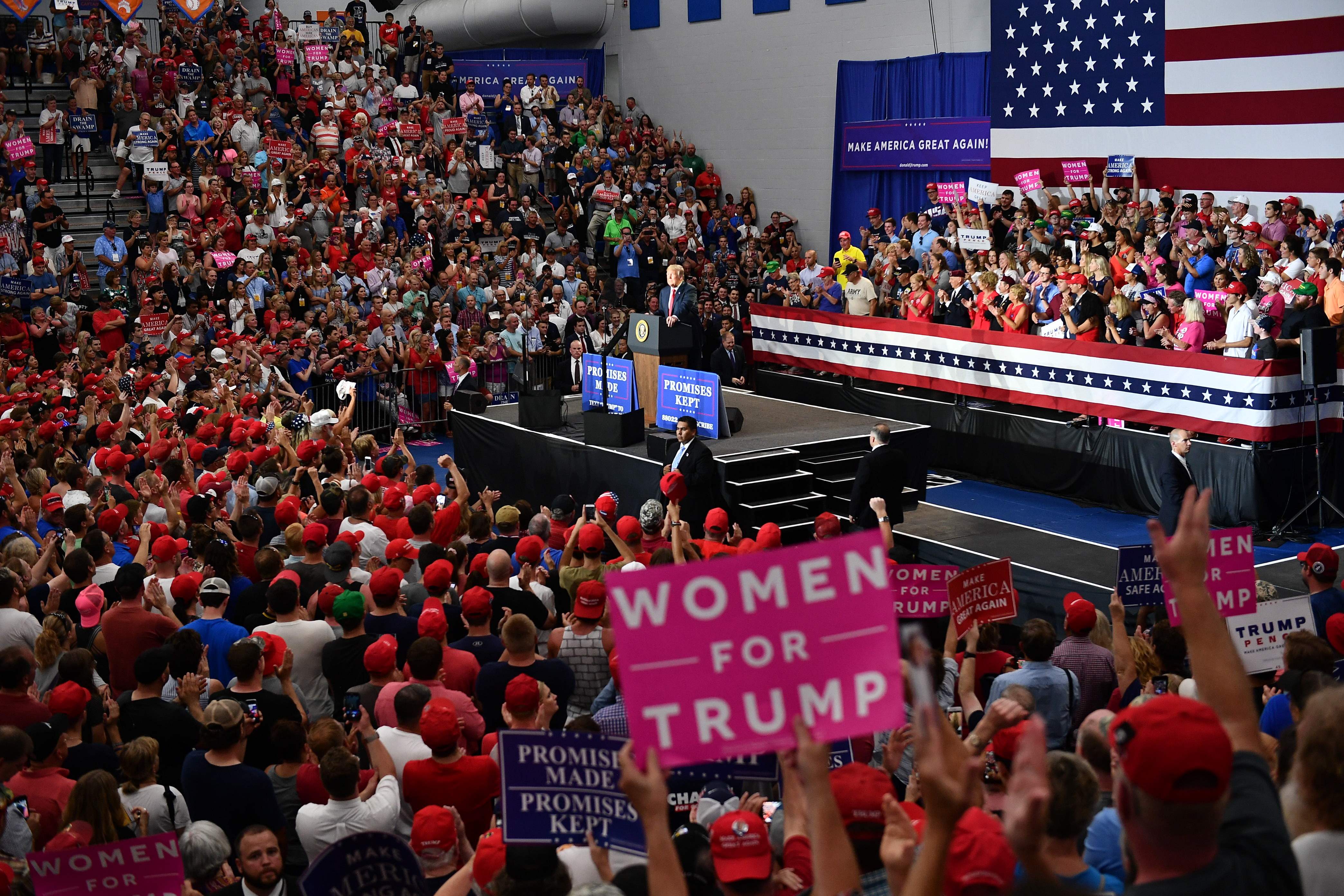 President Donald Trump speaks during a rally at Olentangy Orange High School in Lewis Center, Ohio, on Aug. 4, 2018.