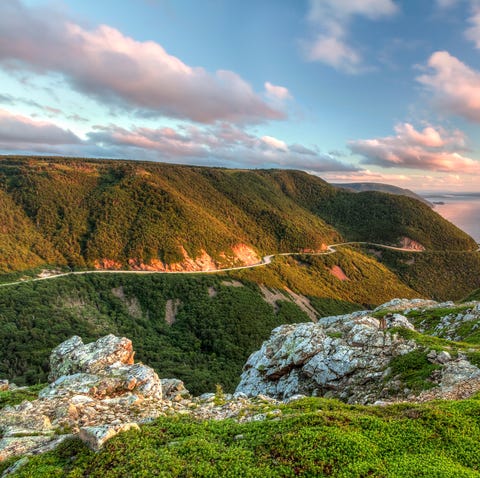 The winding Cabot Trail road seen from high above 