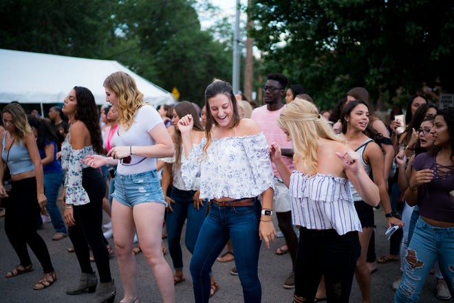 Western New Mexico University students dance at last year’s Welcome Back Bash. The 2018 event is scheduled to take place in The Hub Plaza in downtown Silver City on August 17.