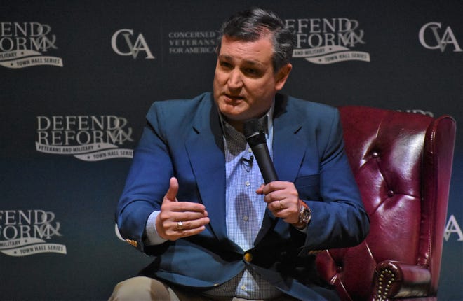 Sen. Ted Cruz speaking at a Concerned Veteran's for America town hall on August 8, 2018 at The Heights church.