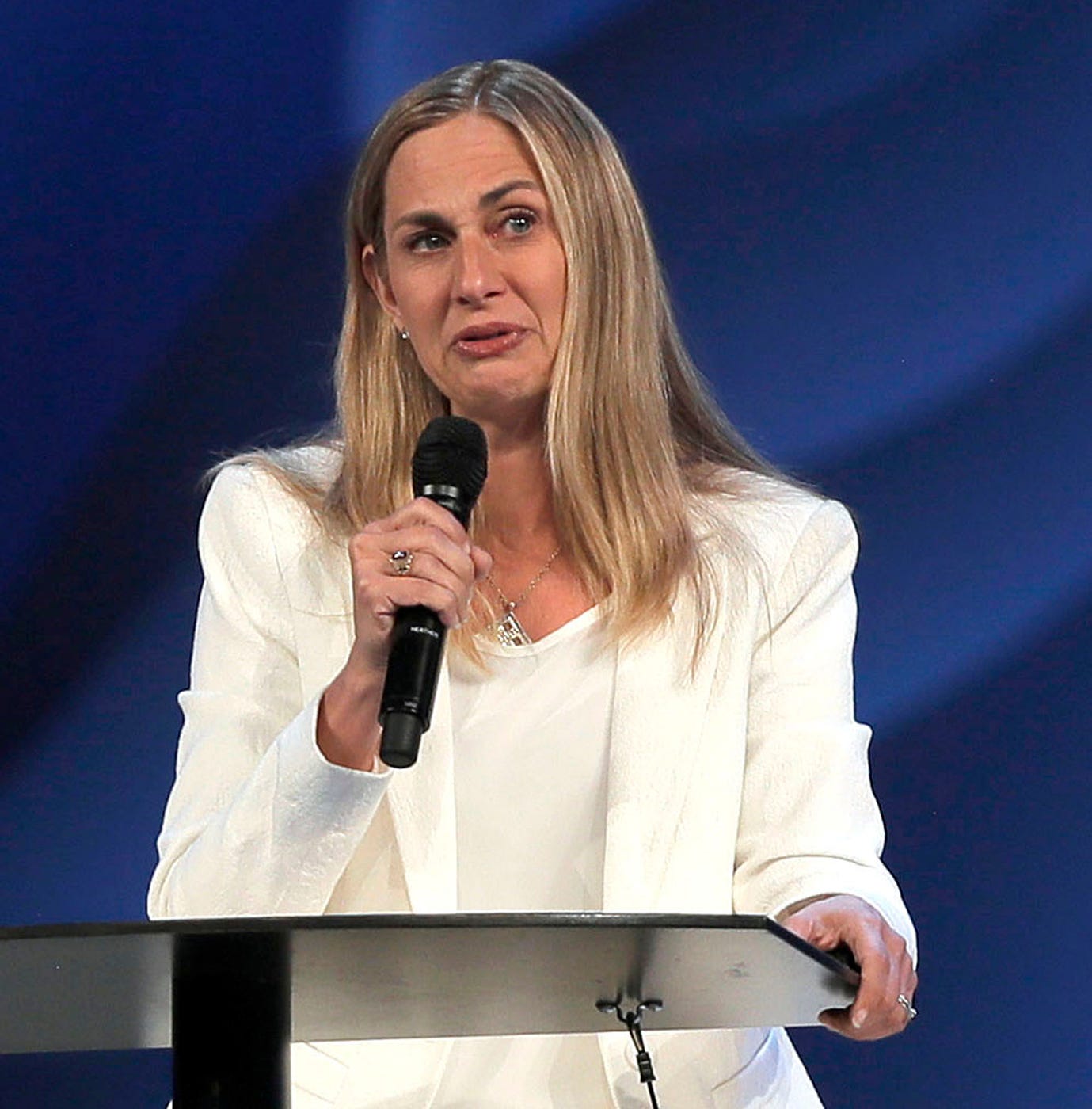 Willow Creek Community Church lead pastor Heather Larson speaks at the church Wednesday, Aug. 8, 2018,  in South Barrington, Illinois. Larson said she is stepping down, and the entire Board of Elders will do so by the end of the year.