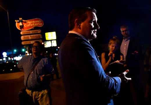On Aug. 9, 2018, Sen. Ted Cruz spoke to reporters outside of Underwood's Cafeteria in Brownwood, Texas, addressing questions about the Trump administration's plans for a new military branch called the Space Force.