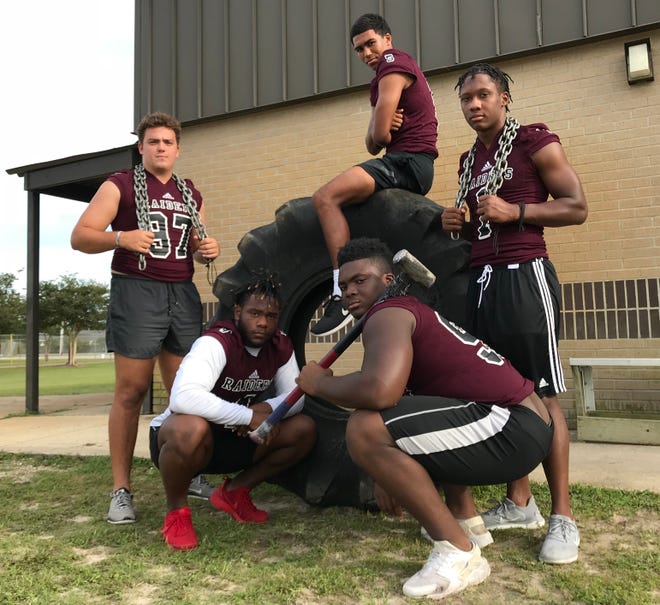 Navarre standouts (back L to R) Mitchell Hunt, Dante Wright, Marlon Courtney (front L to R) Josh Carter and Jordan Jefferson plan to hold themselves to a high standard this season.