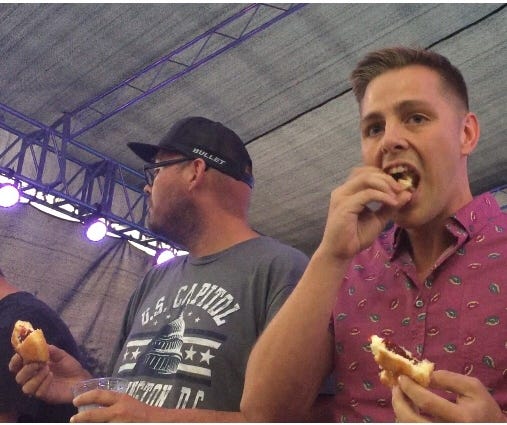 Contestants had three minutes to inhale a dozen donuts at the jelly donut eating contest Aug. 8 at the Atlantis casino to celebrate Hot August Nights 2018.