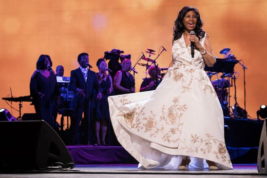 Aretha Franklin performs at the world premiere of "Clive Davis: The Soundtrack of Our Lives" at Radio City Music Hall, during the 2017 Tribeca Film Festival, Wednesday, April 19, 2017, in New York. (Photo by Charles Sykes/Invision/AP) ORG XMIT: NYCS303