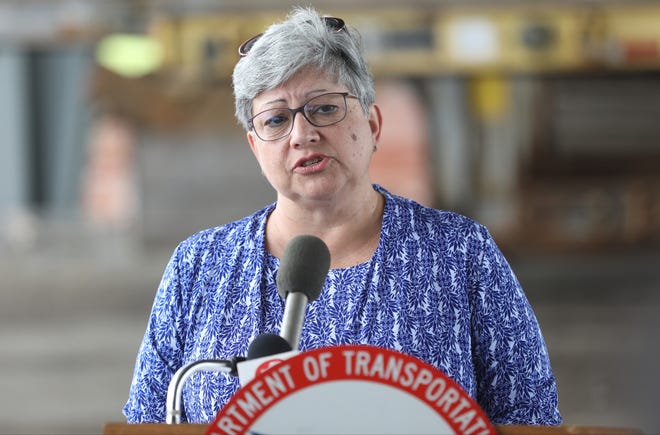 New Jersey Department of Transportation Commissioner, Diane Gutierrez-Scaccetti, is shown under the Route 495 Bridge, which leads to the helix and the Lincoln Tunnel.   Gutierrez-Scaccetti, was there for a press conference to announce lane closures of the bridge starting this Friday.  The closures, which will take place for approximately two-and-a-half years, is the result of construction being done of the bridge.  Gutierrez-Scaccetti strongly urged motorists to take mass transportation. Tuesday, August 13, 2018