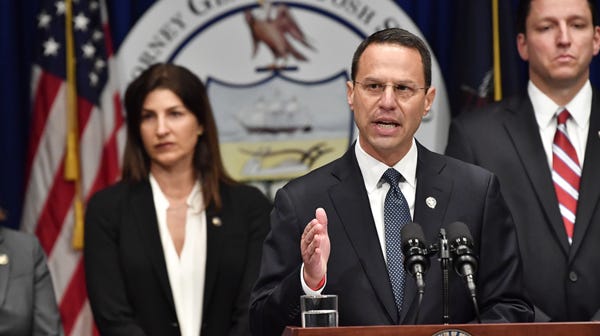 Pennsylvania Attorney General Josh Shapiro talks about a statewide grand jury report on Catholic clergy abuse in six dioceses on Tuesday, Aug. 14, in Harrisburg.