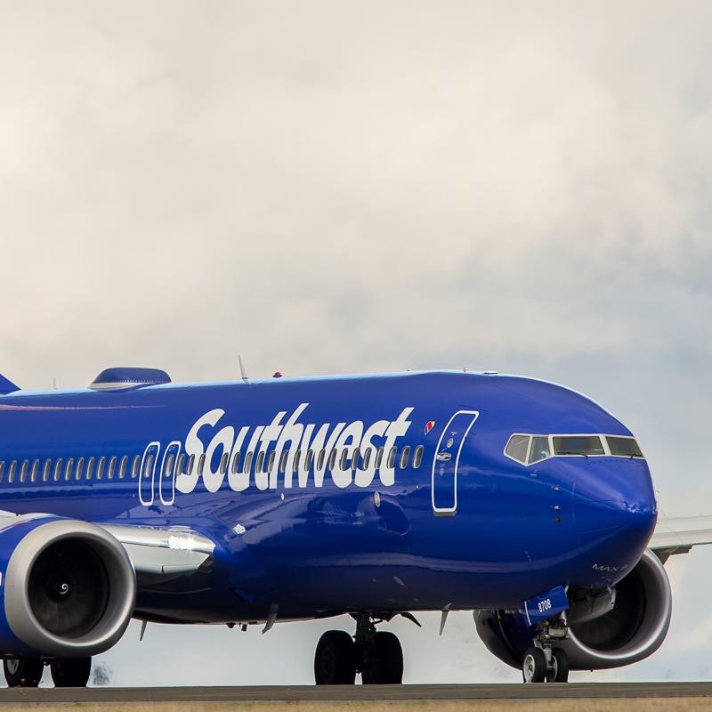 A Southwest Airlines Boeing 737 MAX 8 jet lands at Seattle-Tacoma International Airport in December 2017.