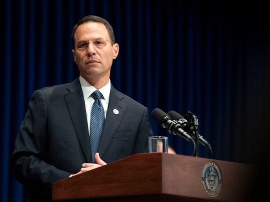 August 14, 2018; Harrisburg, PA, USA; Attorney General Josh Shapiro outlined the findings of the grand jury investigation into six catholic diocese in Pennsylvania. The grand jury's report detailed child sexual abuse and coverup by more than 300 clergy.