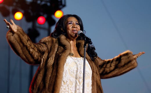 August 5, 2014; West Allis, WI, USA; Aretha Franklin, the "Queen of Soul," performs at the Wisconsin State Fair. Mandatory Credit: Rick Wood/Milwaukee Journal Sentinel via USA TODAY NETWORK ORIG FILE ID: 20180812_ajw_usa_051.jpg