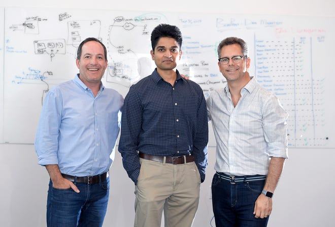 Emma co-founder Clint Smith (left) is investing in BOS Framework, created and led by Sashank Purighalla (middle), along with GrowthX investor Andrew Goldner (right). They met in Nashville.