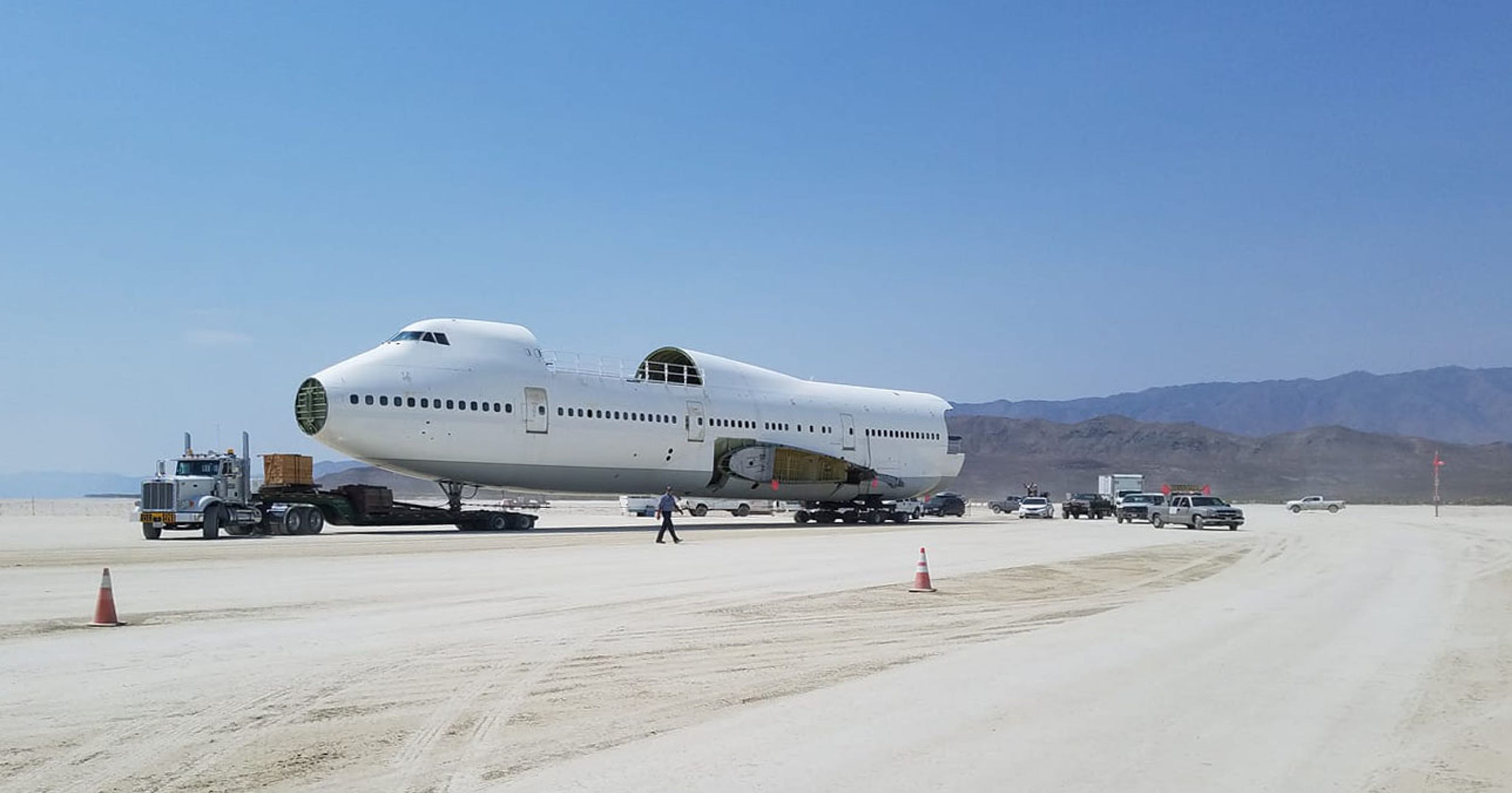 747 Airplane Fuselage Now At Burning Man — The Largest Ever Art Car