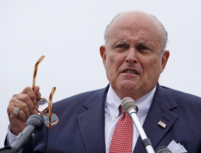 Rudy Giuliani, an attorney for President Trump, speaks during campaign event for Eddie Edwards, who is running for the House of Representatives in Portsmouth, New Hampshire, on Aug. 1, 2018.