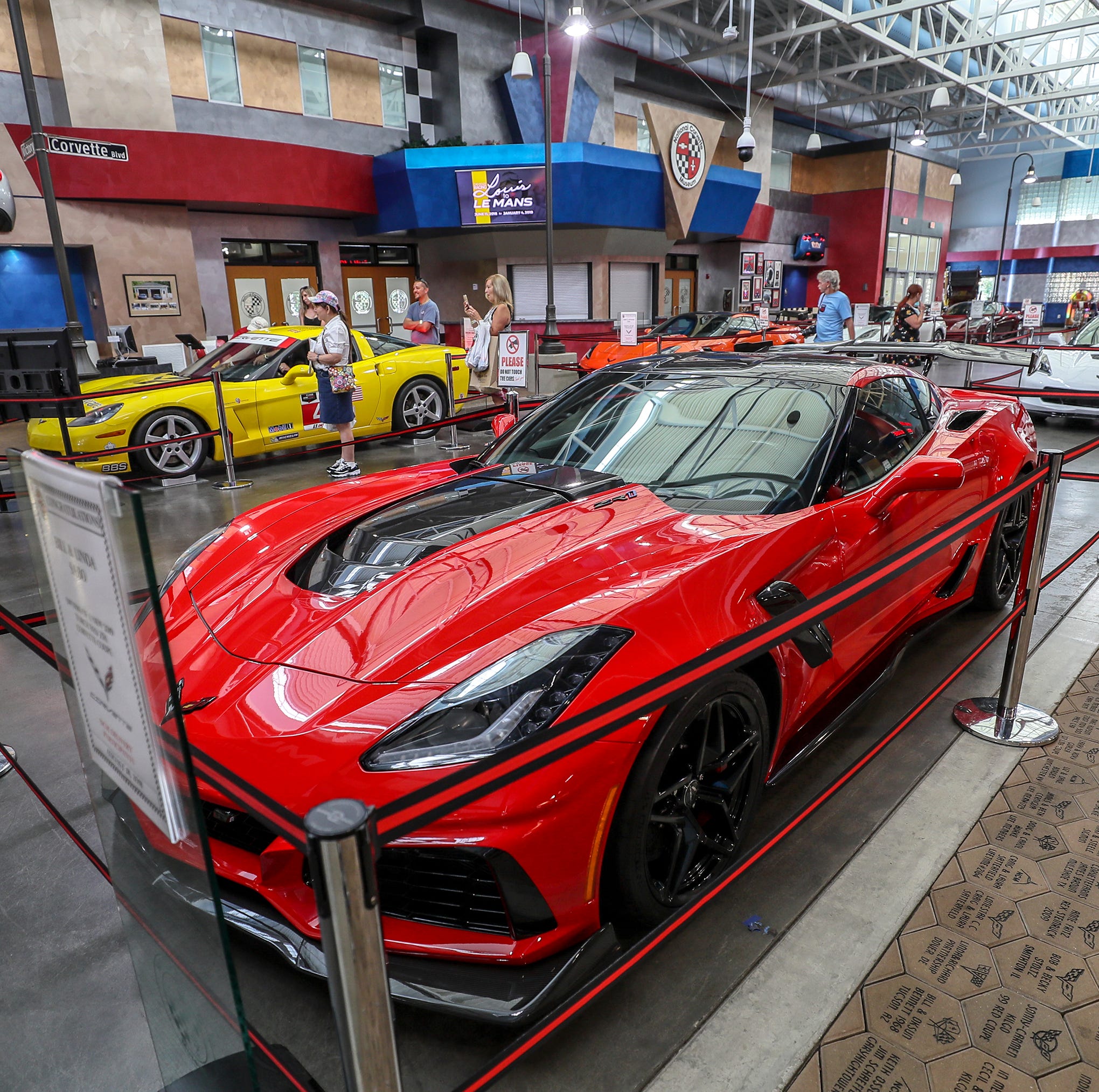 A shiny C7 Corvette on display at the National Corvette Museum in Bowling Green.  August 14, 2018