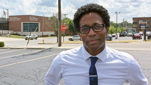 Wesley Bell stands outside the Ferguson, Mo.,...