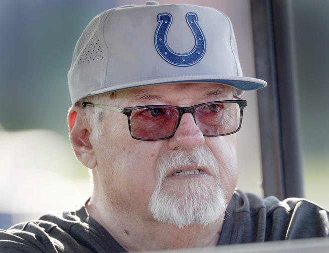 Indianapolis Colts play-by-play voice Bob Lamey during their seventh day of training camp at Grand Park in Westfield on Thursday, August 2, 2018. Lamey will retire after 31 seasons.