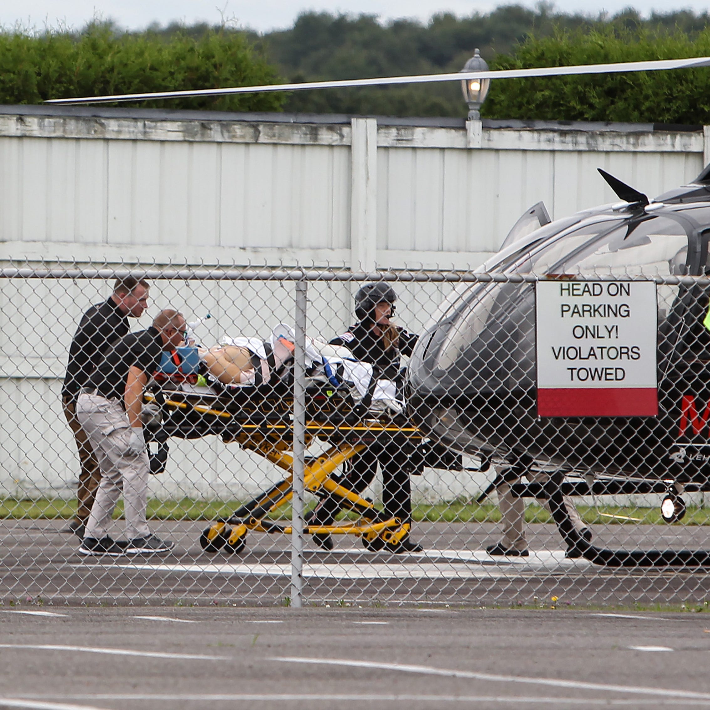 Robert Wickens is loaded onto a helicopter for transport to Lehigh Valley Cedar Crest hospital following an accident during the ABC Supply 500 Sunday at Pocono Raceway.