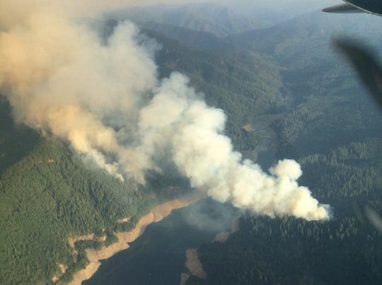 The Terwilliger Fire roared out above Cougar Reservoir on Sunday.