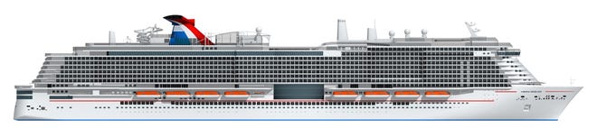 This is an artist's rendering of Carnival Cruise Line ship that will based at Port Canaveral starting in 2020. It will have a double-occupancy capacity of 5,200 and will be powered by liquefied natural gas.