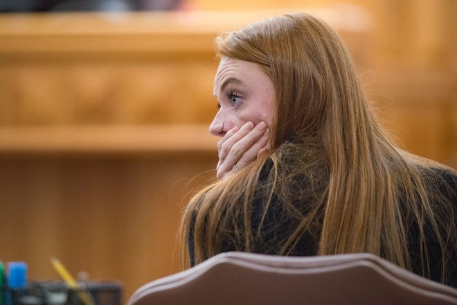 Michaella Surat listens to testimony during her trial at the Larimer County Justice Center on Tuesday, August 21, 2018. Officer Randy Klamser was cleared of any wrongdoing during Surat's arrest in April 2017 after an internal investigation. 