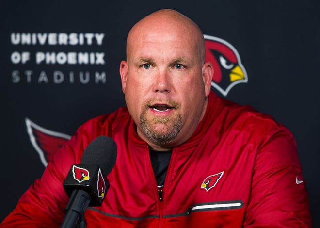 Arizona Cardinals general manager Steve Keim talks about the upcoming NFL draft during a press conference at the team training facility in Tempe, Wednesday, April 18, 2018.