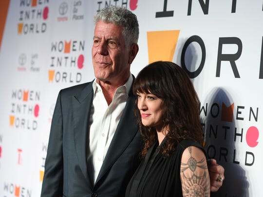 Anthony Bourdain and Asia Argento at the 2018 Women In The World Summit at Lincoln Center in New York City, April 13, 2018.
