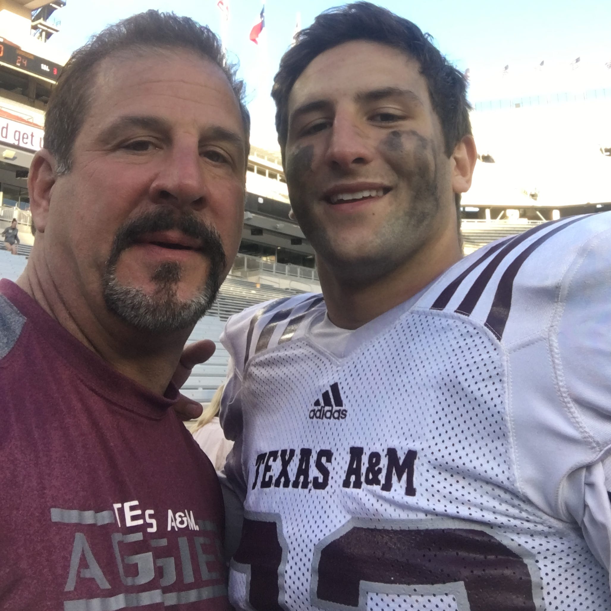 Santino Marchiol and his father, Ken,  after the Texas A&M spring game.