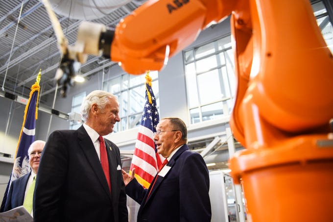Gov. Henry McMaster attends a ceremonial bill signing event at Greenville Technical College's Center for Manufacturing Innovation to celebrate a new bill that allows the school to offer a four-year degree in advanced manufacturing technology on Wednesday, Aug. 22, 2018.